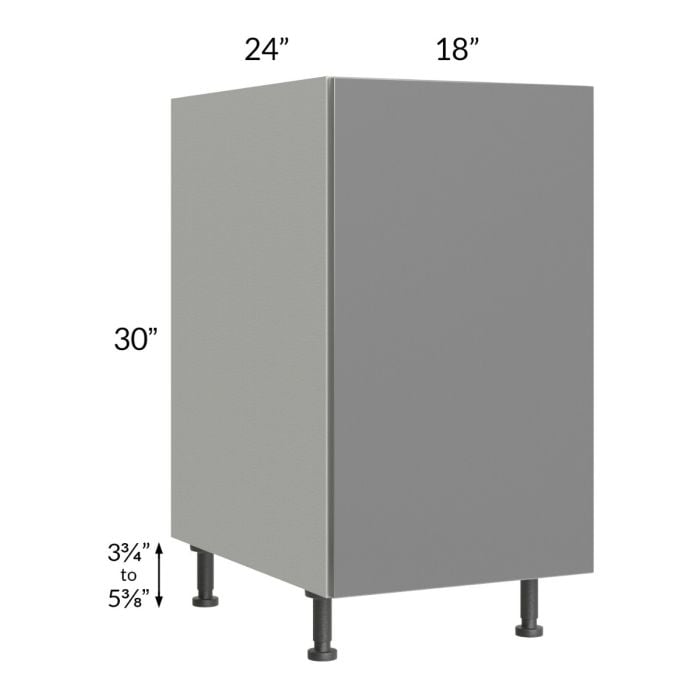 RTA Milan Grey Gloss 18" Full Height Door Base Cabinet-Right Hinged with 2 Roll Out Trays