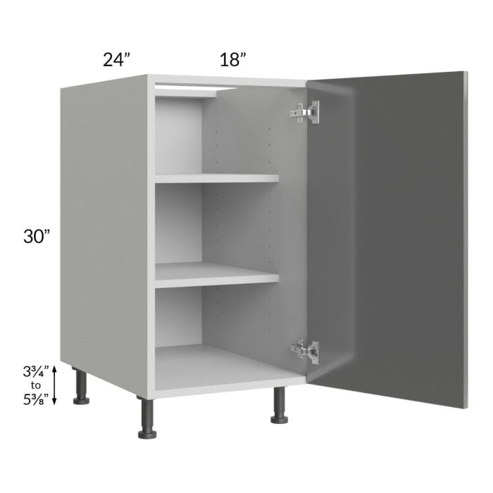 RTA Milan Grey Gloss 18" Full Height Door Base Cabinet-Right Hinged with Spice Pull-Out