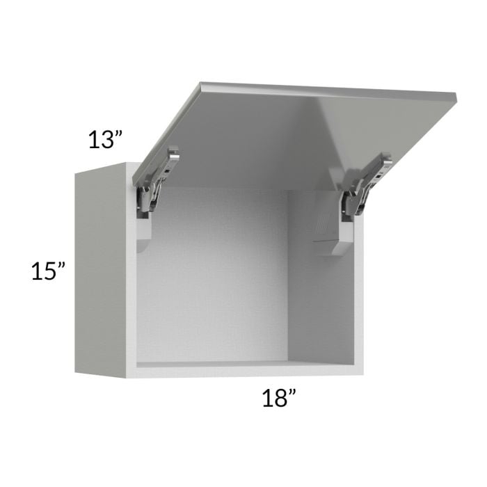 RTA Milan Grey Gloss 18" x 15" Lift-Up Door Wall Cabinet with 1 Finished Side