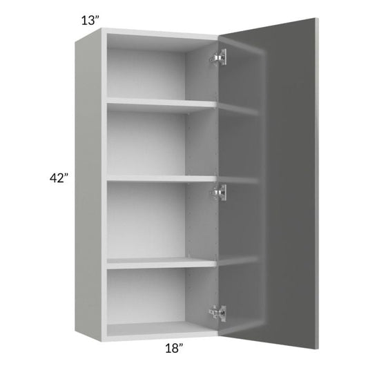 RTA Milan Grey Gloss 18" x 42" Wall Cabinet-Left Hinged with 2 Finished Sides