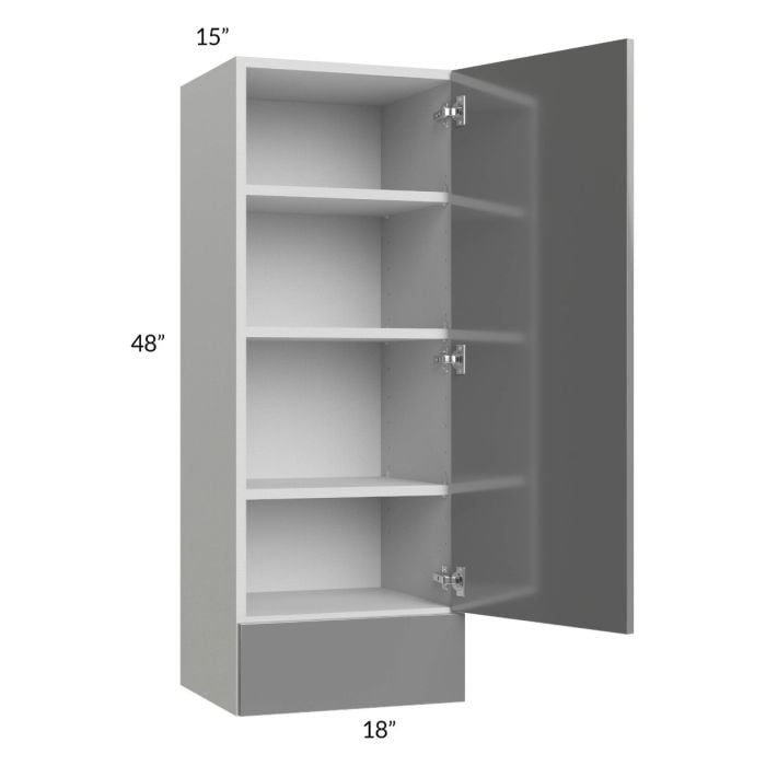 RTA Milan Grey Gloss 18" x 48" x 15" Wall Cabinet with Drawers-Left Hinged with 2 Finished Sides