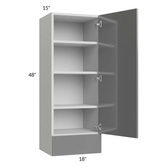 RTA Milan Grey Gloss 18" x 48" x 15" Wall Cabinet with Drawers-Right Hinged with 2 Finished Sides