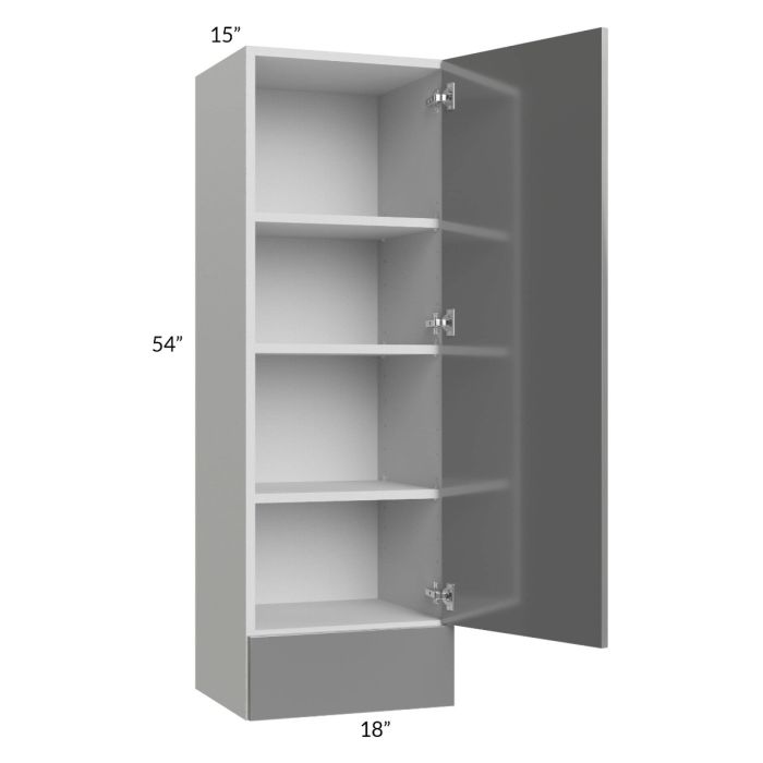 RTA Milan Grey Gloss 18" x 54" x 15" Wall Cabinet with Drawers-Right Hinged