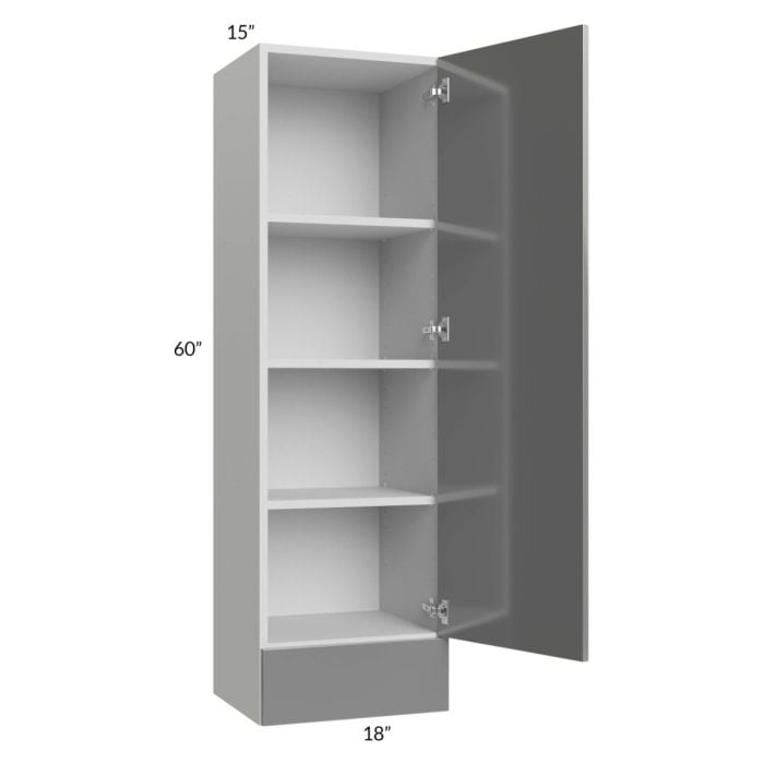 RTA Milan Grey Gloss 18" x 60" x 15" Wall Cabinet with Drawers-Right Hinged with 1 Finished Side