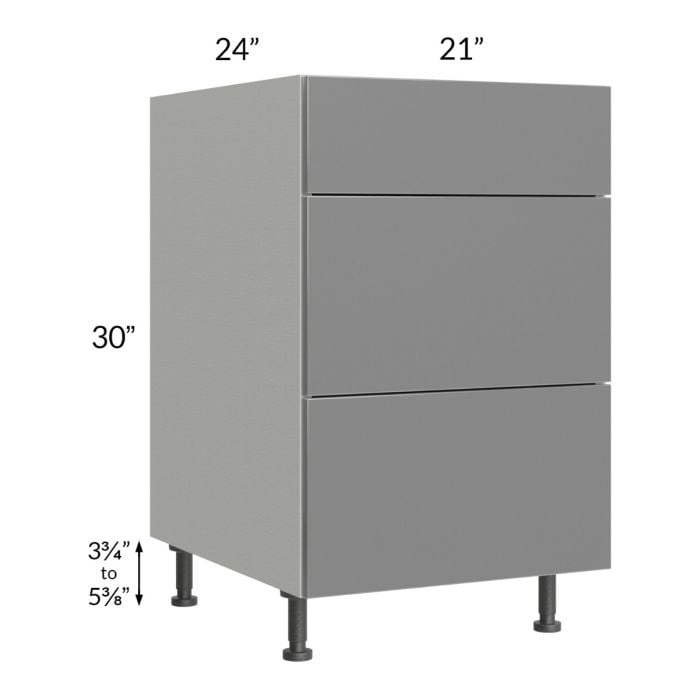 RTA Milan Grey Gloss 21" 3-Drawer Base Cabinet with 2 Finished Sides