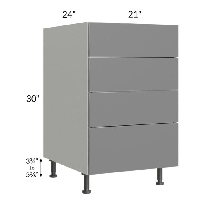 RTA Milan Grey Gloss 21" 4-Drawer Base Cabinet with 2 Finished Sides