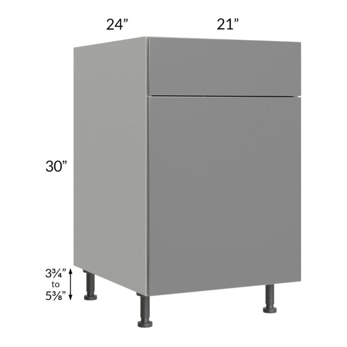 RTA Milan Grey Gloss 21" Base Cabinet-Left Hinged with 2 Finished Sides and 1 Roll Out Tray