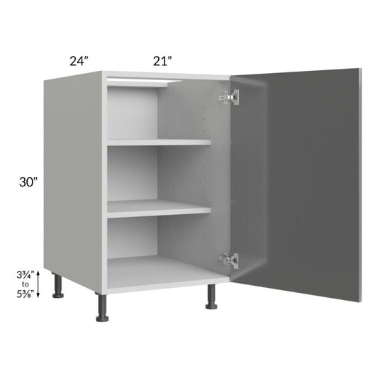 RTA Milan Grey Gloss 21" Full Height Door Base Cabinet-Left Hinged with 2 Roll Out Trays