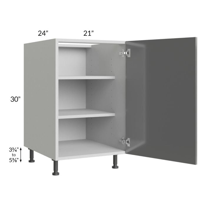 RTA Milan Grey Gloss 21" Full Height Door Base Cabinet-Right Hinged with 1 Finished Side