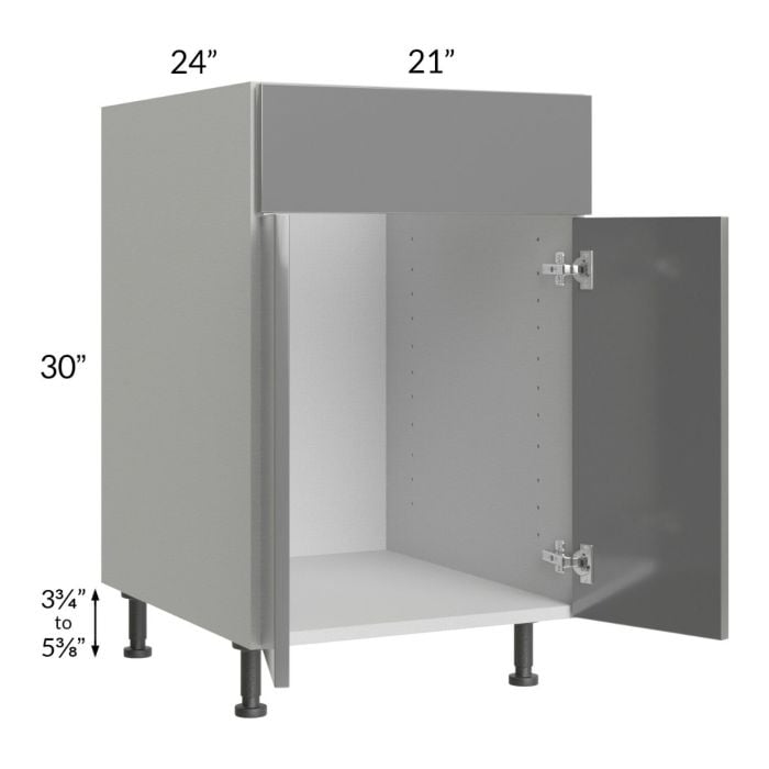 RTA Milan Grey Gloss 21" Sink Base Cabinet-Left Hinged with 1 Finished Side and Sink Tilt-Out