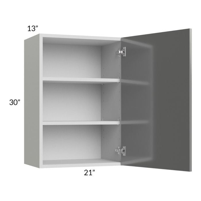 RTA Milan Grey Gloss 21" x 30" Wall Cabinet-Left Hinged with 2 Finished Sides