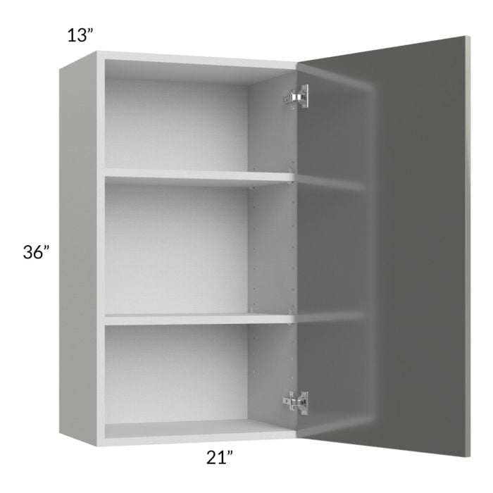 RTA Milan Grey Gloss 21" x 36" Wall Cabinet-Left Hinged with 1 Finished Side