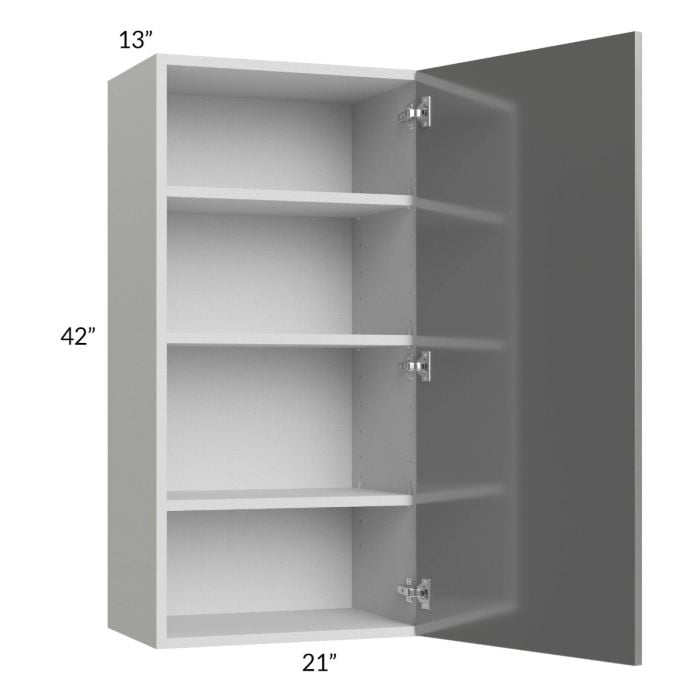 RTA Milan Grey Gloss 21" x 42" Wall Cabinet-Left Hinged