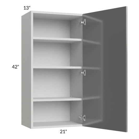 RTA Milan Grey Gloss 21" x 42" Wall Cabinet-Right Hinged with 1 Finished Side