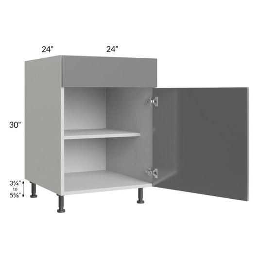 RTA Milan Grey Gloss 24" Base Cabinet (1 door)-Right Hinged with 2 Roll Out Trays