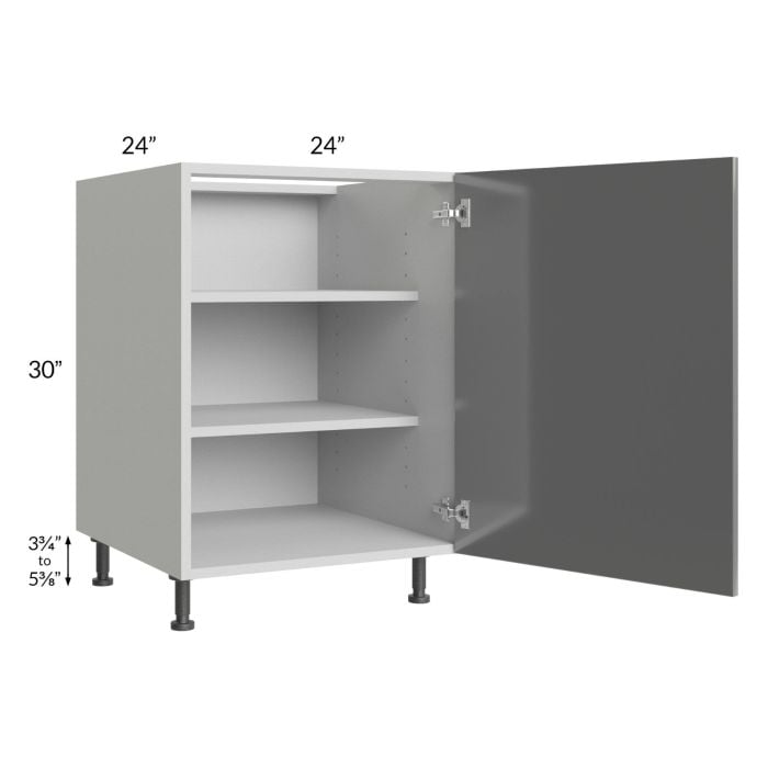RTA Milan Grey Gloss 24" Full Height Door Base Cabinet (1 door)-Left Hinged with 2 Finished Sides