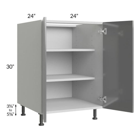 RTA Milan Grey Gloss 24" Full Height Door Base Cabinet with 1 Finished Side and 1 Roll Out Tray