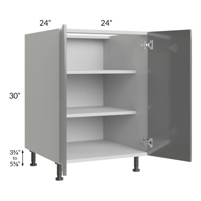 RTA Milan Grey Gloss 24" Full Height Door Base Cabinet with 2 Finished Sides