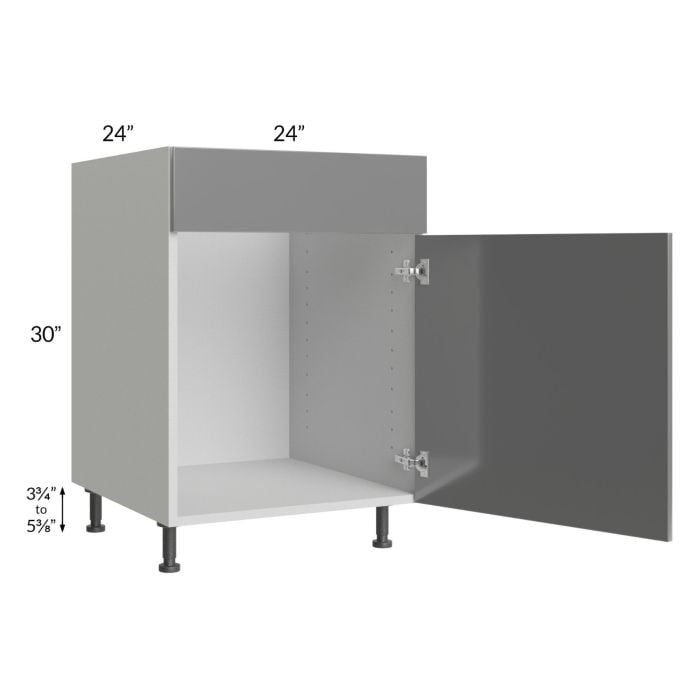 RTA Milan Grey Gloss 24" Sink Base Cabinet (1 door)-Left Hinged with 1 Finished Side and Sink Tilt-Out