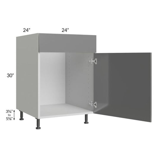 RTA Milan Grey Gloss 24" Sink Base Cabinet (1 door)-Right Hinged with 1 Finished Side and Sink Tilt-Out