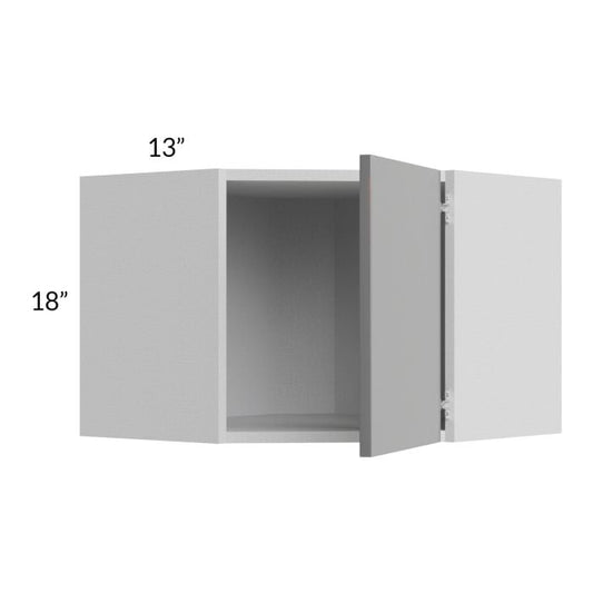 RTA Milan Grey Gloss 24" x 18" Diagonal Corner Wall Cabinet-Left Hinged with 1 Finished Side