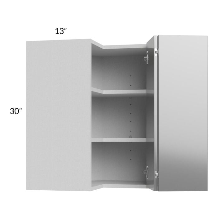 RTA Milan Grey Gloss 24" x 30" Square Corner Wall Cabinet-Left Hinged with 1 Finished Side