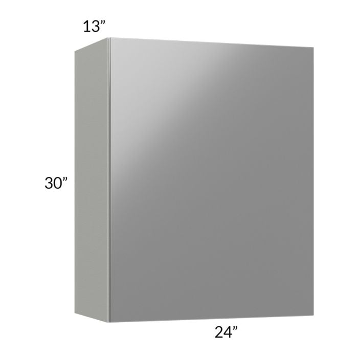 RTA Milan Grey Gloss 24" x 30" Wall Cabinet (1 door)-Left Hinged with 1 Finished Side
