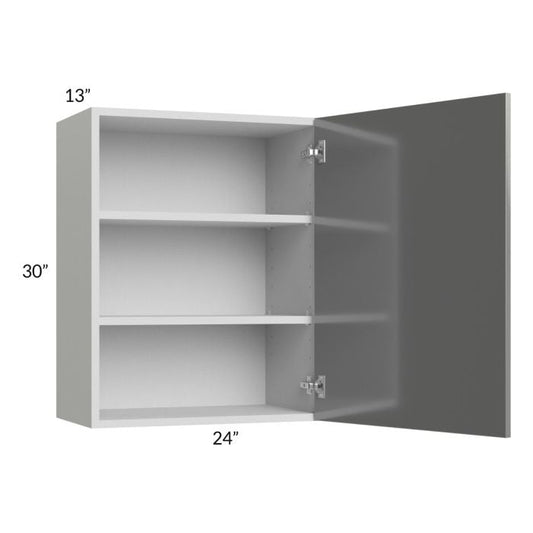 RTA Milan Grey Gloss 24" x 30" Wall Cabinet (1 door)-Right Hinged with 2 Finished Sides