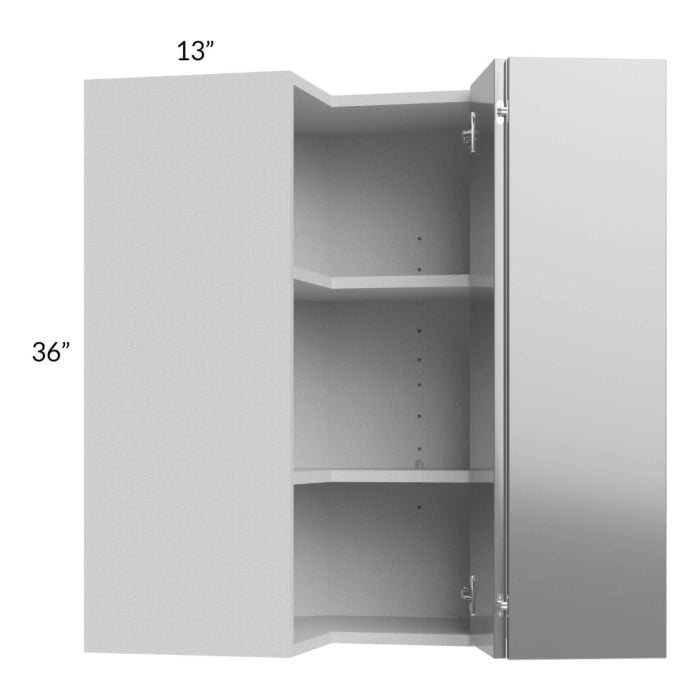 RTA Milan Grey Gloss 24" x 36" Square Corner Wall Cabinet-Right Hinged with 1 Finished Side
