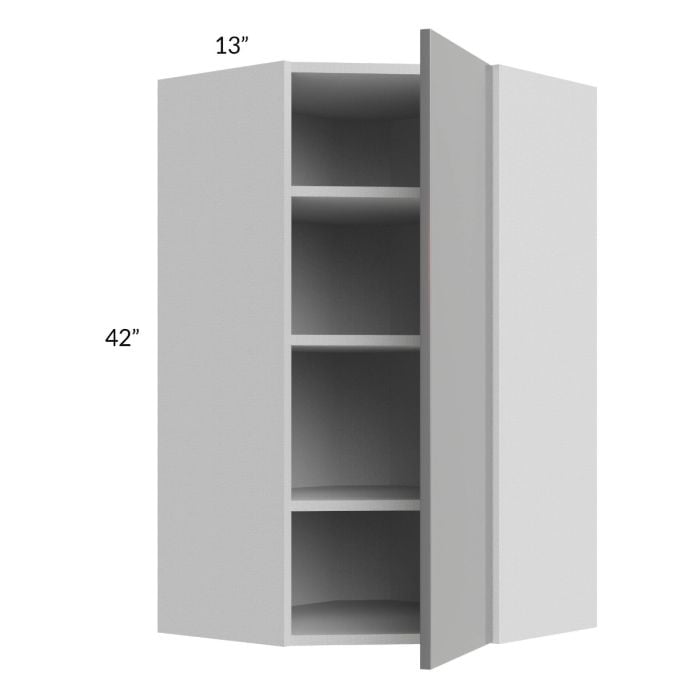 RTA Milan Grey Gloss 24" x 42" Diagonal Corner Wall Cabinet-Left Hinged with 2 Finished Sides