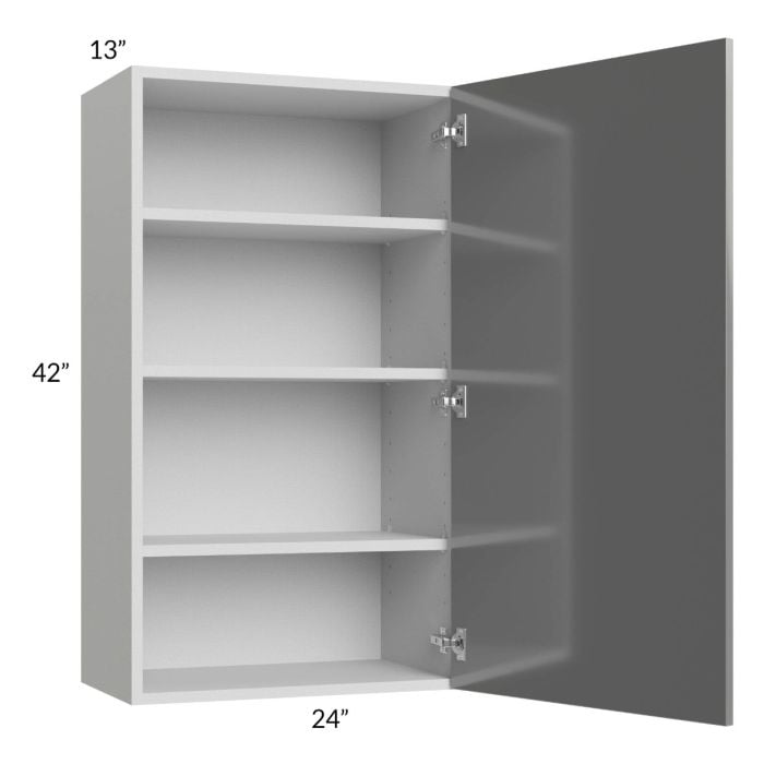 RTA Milan Grey Gloss 24" x 42" Wall Cabinet (1 door)-Left Hinged with 2 Finished Sides