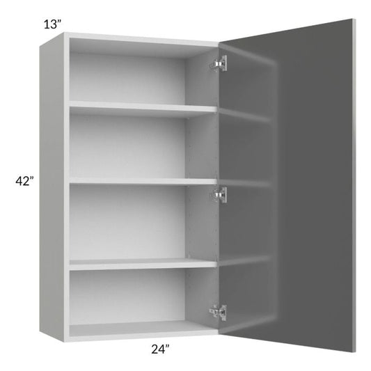 RTA Milan Grey Gloss 24" x 42" Wall Cabinet (1 door)-Right Hinged with 2 Finished Sides