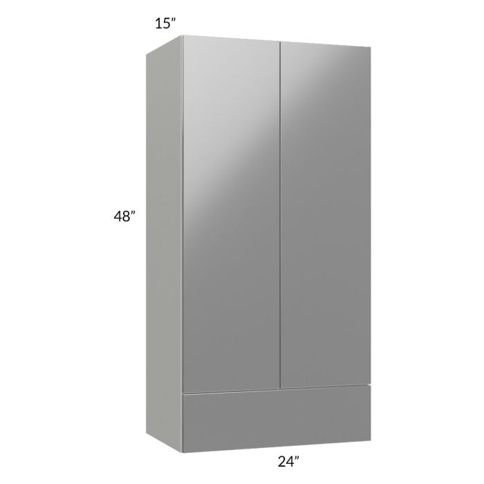 RTA Milan Grey Gloss 24" x 48" x 15" Wall Cabinet with Drawers and 1 Finished Side