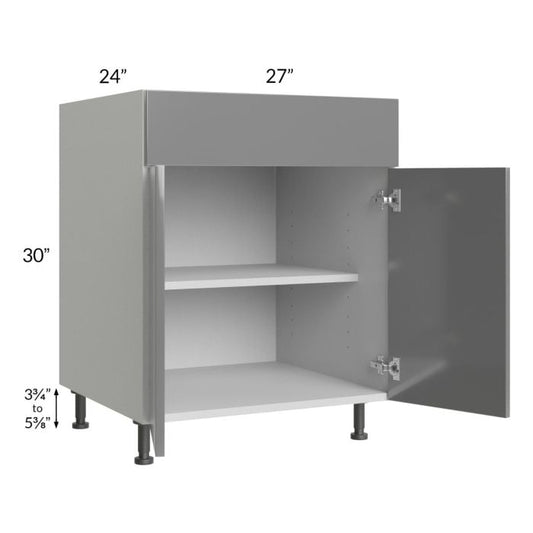 RTA Milan Grey Gloss 27" Base Cabinet with 1 Finished Side and 1 Roll Out Tray