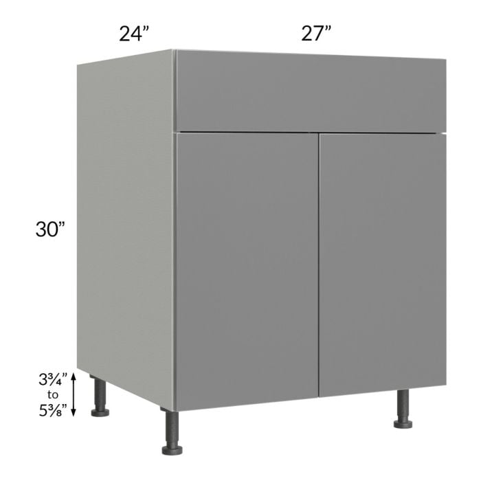 RTA Milan Grey Gloss 27" Base Cabinet with 1 Finished Side and 2 Roll Out Trays