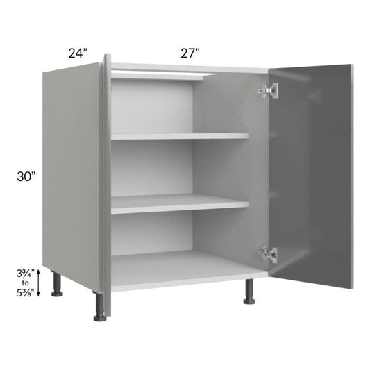 RTA Milan Grey Gloss 27" Full Height Door Base Cabinet with 1 Finished Side and 1 Roll Out Tray