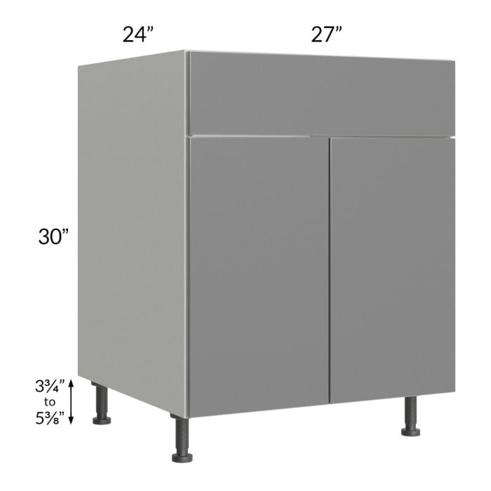 RTA Milan Grey Gloss 27" Sink Base Cabinet with 2 Finished Sides and Sink Tilt-Out