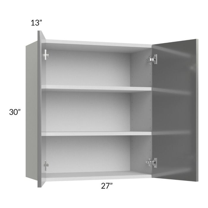 RTA Milan Grey Gloss 27" x 30" Wall Cabinet with 1 Finished Side