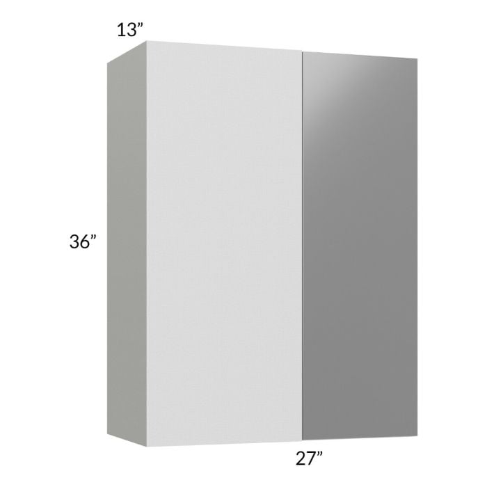 RTA Milan Grey Gloss 27" x 36" Blind Corner Wall Cabinet-Left-Hinged Door on Right with 1 Finished Side