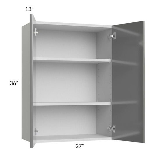 RTA Milan Grey Gloss 27" x 36" Wall Cabinet with 1 Finished Side