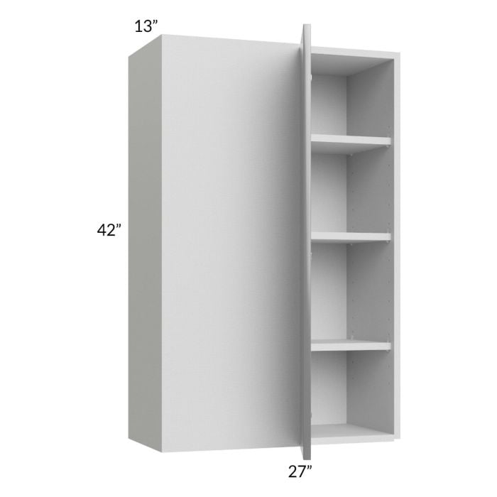 RTA Milan Grey Gloss 27" x 42" Blind Corner Wall Cabinet-Left-Hinged Door on Right with 1 Finished Side