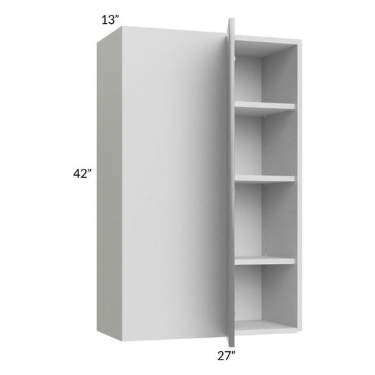 RTA Milan Grey Gloss 27" x 42" Blind Corner Wall Cabinet-Right-Hinged Door on Left with 1 Finished Side