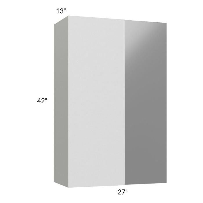 RTA Milan Grey Gloss 27" x 42" Blind Corner Wall Cabinet-Right-Hinged Door on Left with 2 Finished Sides