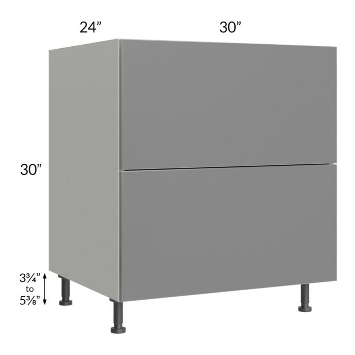 RTA Milan Grey Gloss 30" 2-Drawer Base Cabinet with 2 Finished Sides