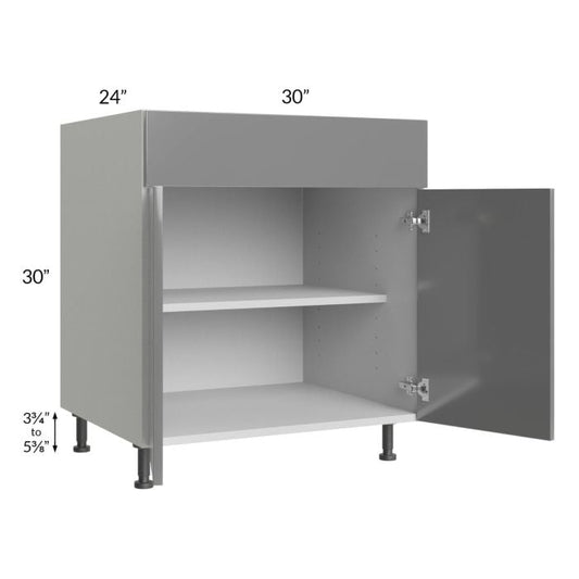 RTA Milan Grey Gloss 30" Base Cabinet with 1 Finished Side and 2 Roll Out Trays