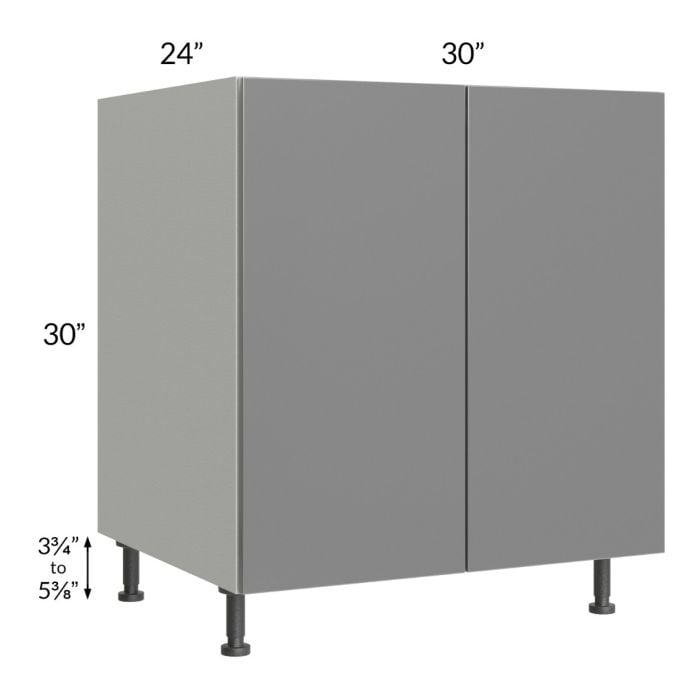 RTA Milan Grey Gloss 30" Full Height Door Base Cabinet with 1 Finished Side and 1 Roll Out Tray
