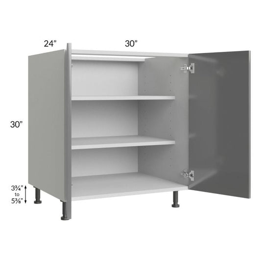 RTA Milan Grey Gloss 30" Full Height Door Base Cabinet with 1 Finished Side and 2 Roll Out Trays