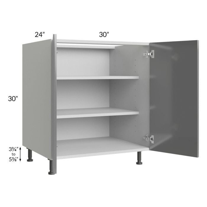 RTA Milan Grey Gloss 30" Full Height Door Base Cabinet with 2 Finished Sides
