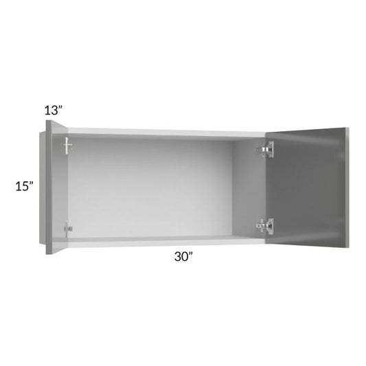 RTA Milan Grey Gloss 30" x 15" Wall Cabinet with 1 Finished Side