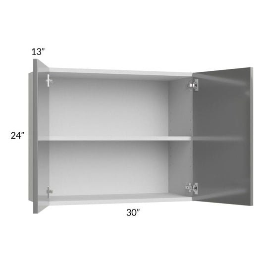 RTA Milan Grey Gloss 30" x 24" Wall Cabinet with 1 Finished Side